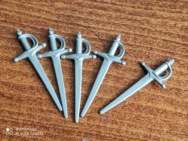 Lot De 3 Accessoires Playmobil Pirates : épée Dorée, Sabre, Machette, Couteau, Fleur - Occasion