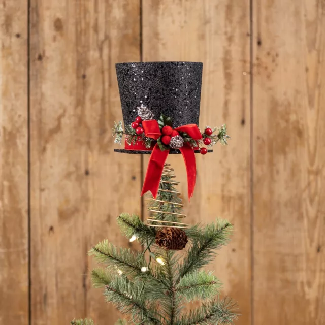 7.5" Ragon Frosty Snowman Black Top Hat Tree Topper Classic Christmas Decor