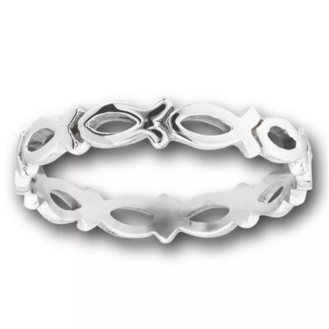 Eternity Christian Fish Stackable Ichthus Ring Stainless Steel Band Sizes 5-13
