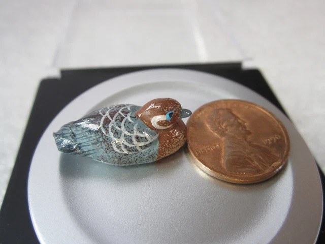 Super Tiny Cute Antique Carved Hand Painted Wood Duck Miniature  Toy