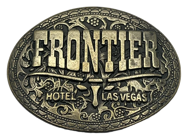 Belt Buckle Frontier Hotel Brass 1970’s Belt Buckle - Las Vegas NV Detailed