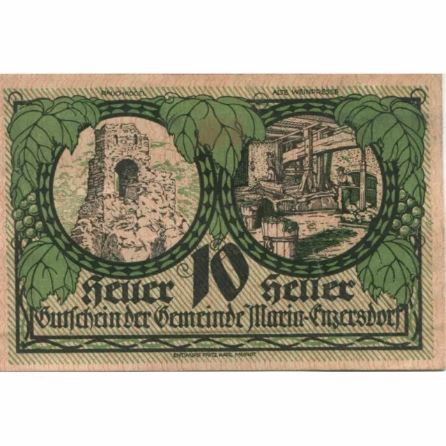 [#282592] Banknote, Austria, Enzersdorf, 10 Heller, ruine, 1920, UNC Mehl:FS