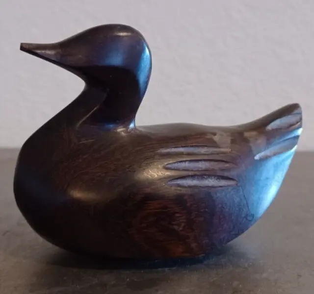 Hand Carved Solid Dark Brown Wood Duck