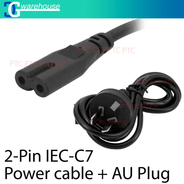 2 Pin Core Figure 8 IEC-C7 AC Power Cord Cable Lead AU Plug 1.5m Fully Tested