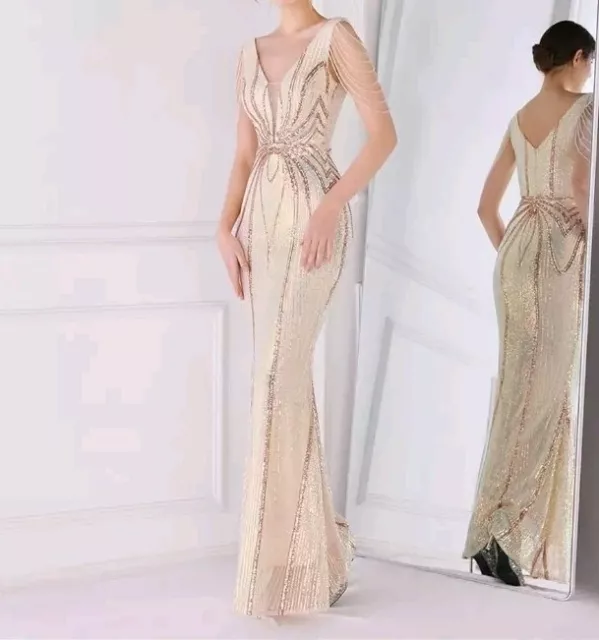 Champagne And Gold Sequined Gown