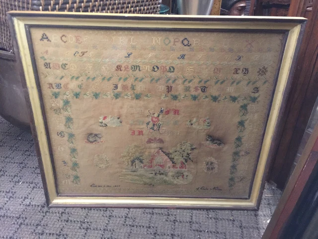 19th Century Needlepoint Sampler 1860 Emilie Nielson
