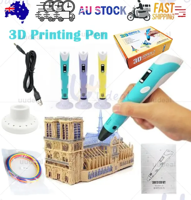 LCD Screen 3 Free Filaments Doodle Drawing Kid Gift 3D Printing Pen Set AU
