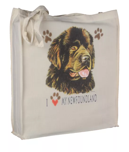 Newfoundland Chocolate Dog Cotton Shopping Tote Bag Gusset and Long Handles