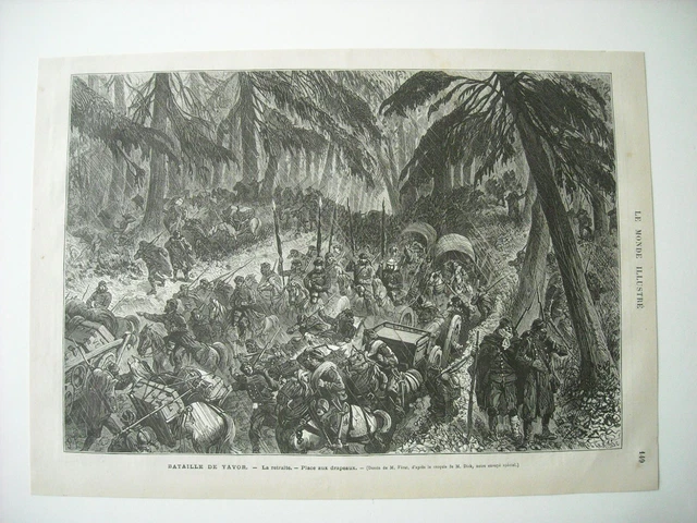 Gravure 1876. Bulgarie. Bataille De Yavor. La Retraite. Place Aux Drapeaux.