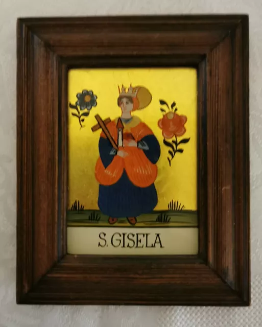 Original Spiegelhinterglasbild Hinterglasbild "Hl. Giesela" Nonnenspiegel