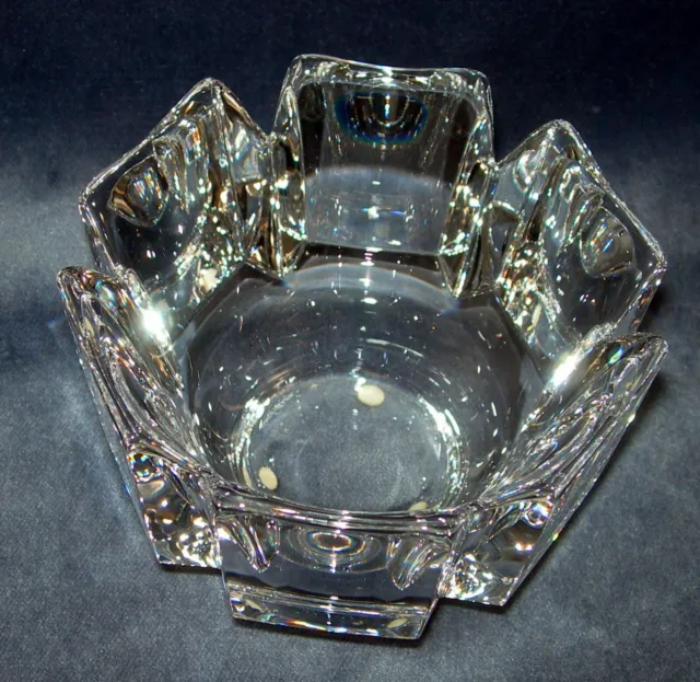 Vtg Orrefors Sweden Lars Hellsten Designed ~ Crystal 4 1/2" Corona Bowl Signed 2