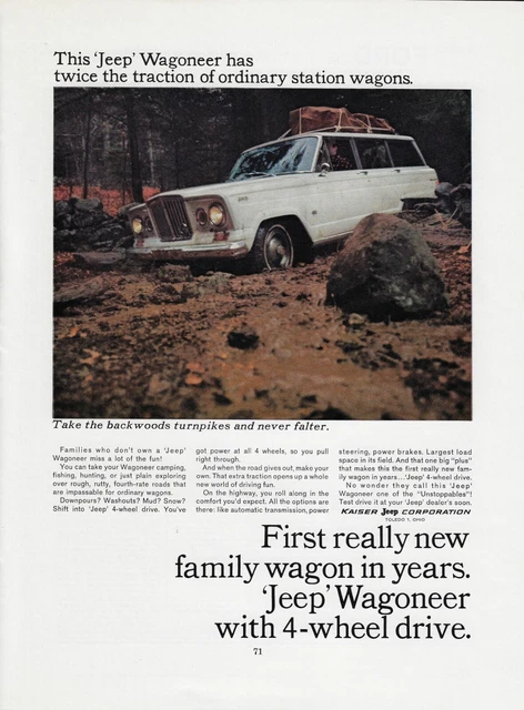 1965 Jeep Wagoneer Family Wagon 4-wheel Drive White Dirt Mud Vintage Print Ad