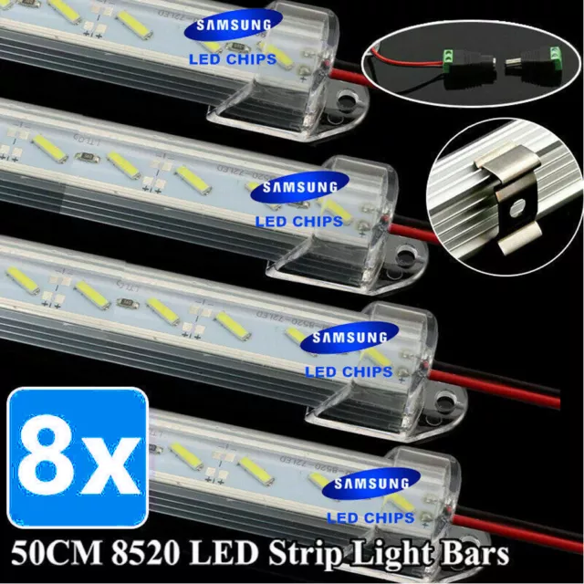 8x 50CM 12V 8520 LED Strip Light Bar Dimmable Caravan 4WD Camping Boat Fishing