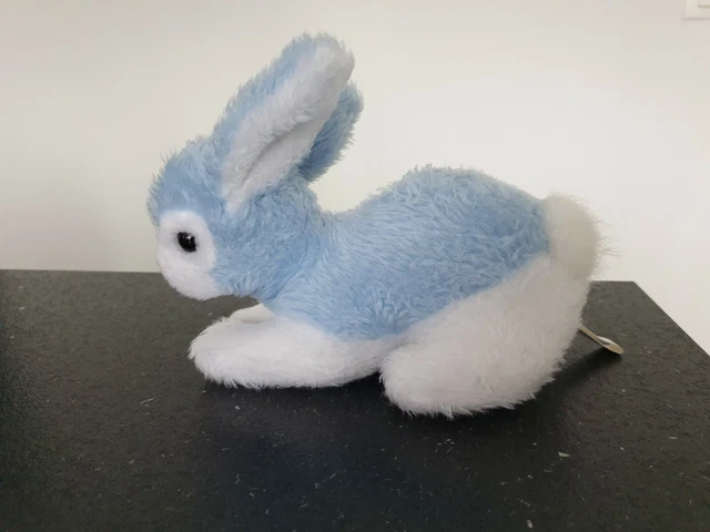 Peluche Doudou Lapin Nounours Bleu Blanc -  Sur Le Ventre - TBE - VINTAGE- 20 cm