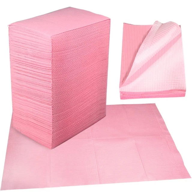Dental Bibs Disposable 3 Ply Waterproof Patient, 13" x 18", Pack of 125 (Pink)