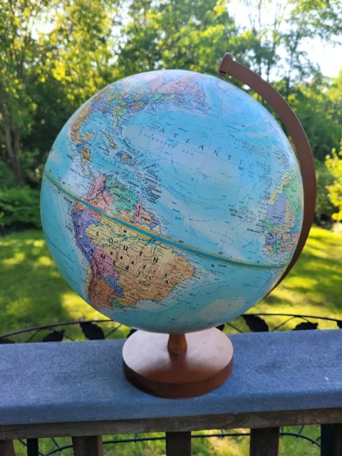 Vintage Globemaster 12" Diameter Geographic Globe With Wooden Base