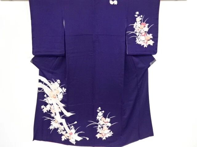 46093# Japanese Kimono / Antique Kimono / Embroidery / Flower Classical Pattern