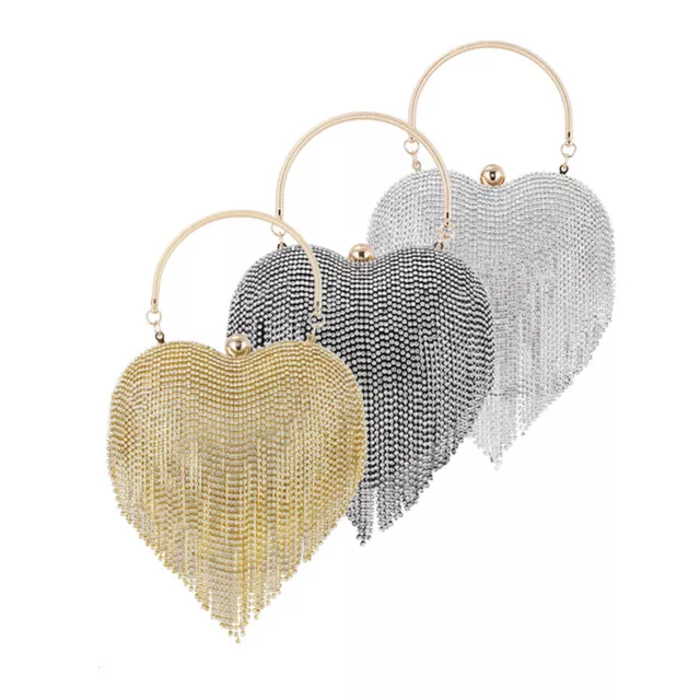 Women Fashion Heart Shape Crystal Rhinestone Purse Evening Clutch Bag Handbag