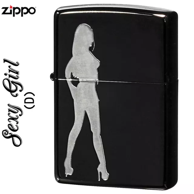 Zippo Oil Lighter Sexy Girl Etching Silver Black Regular Case Japan