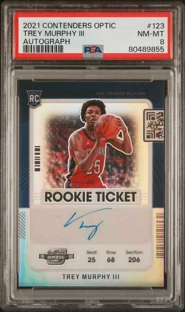 2021 Panini Contenders Optic Prizm 123 Trey Murphy Iii Autograph Rookie Rc Psa 8