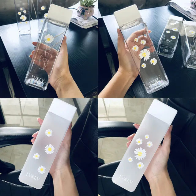 500ML Daisy Transparent Plastic Water Bottles Creative Cup With Portable Rop~ ZT