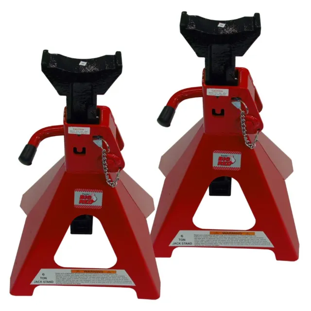 Big Red Pair of 6 Ton Tonne Heavy Duty Car Van Vehicle Axle Stands Stand