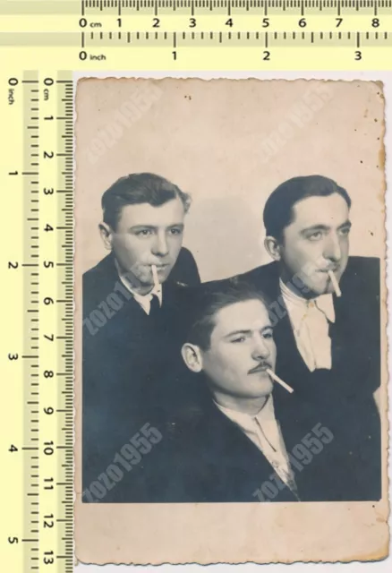Three Gentlemen Smoking Cigarettes Guys Smoke Males Men Portrait vintage photo