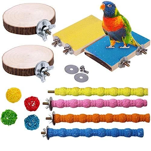Parrot Perch Stand 12PCS Wood Bird Perch Stand Platform Paw Grinding Rough