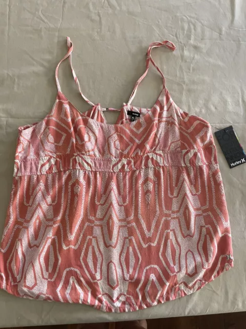 NWT Hurley Jr's Sz XL White Orange Viscose Spaghetti Strap Logo Tank Top Blouse