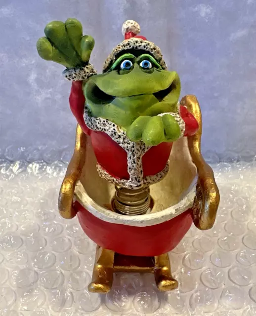 Vintage Bobble Frog Santa in Christmas Sleigh Rare Doug Harris Russ Berrie 4"x3"
