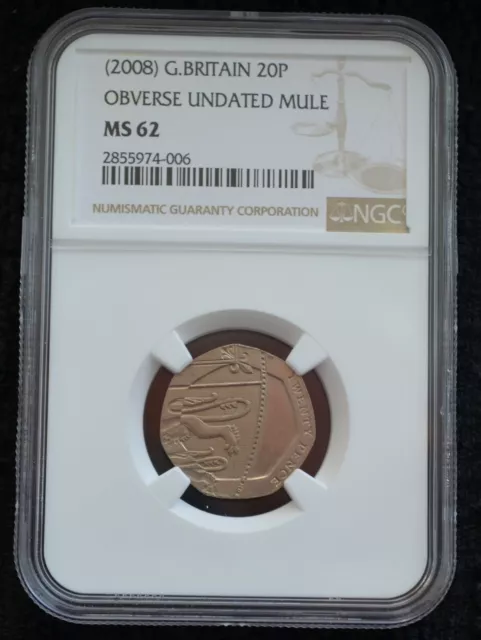 2008 Great Britain 20 Pence Mule Error Graded by NGC as MS 62