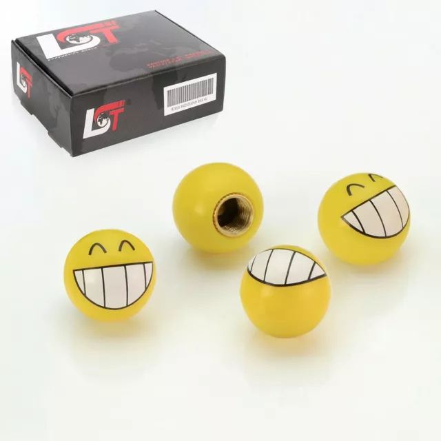 4x Ventilkappe Aluminium Reifen Ventil Emoji Smiley Grins Gelb für VW GOLF JETTA