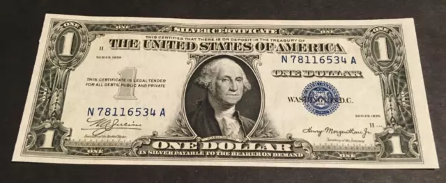1935 1.00 Blue Double Date SILVER Certificate one dollar note uncirculated NA