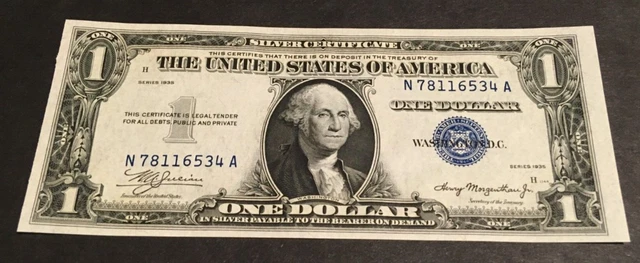 1935 1.00 Blue Double Date SILVER Certificate one dollar note uncirculated NA
