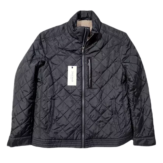 COLE HAAN DIAMOND Quilt Jacket Mens Medium Faux Sherpa Lining Black $99 ...