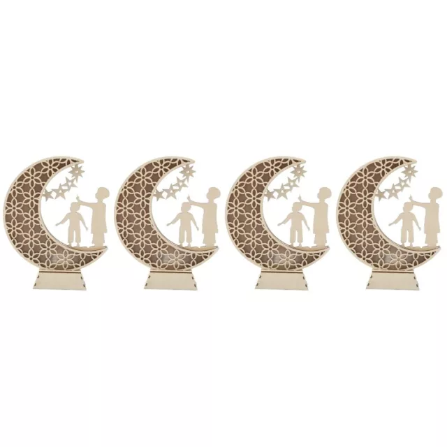 4 Pieces Muslim Moon Ramadan Wooden Sign Mosque Lamp Kareem LED 3