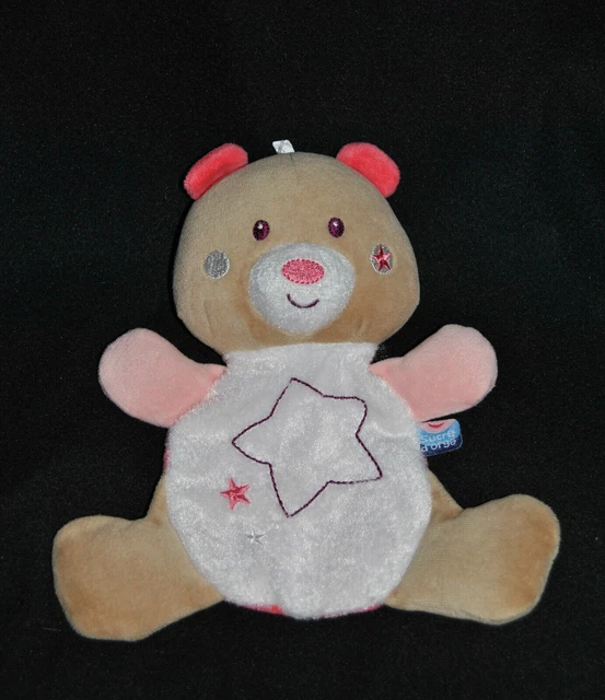 Doudou Plat Ours Rose Blanc SUCRE D'ORGE Luminescent Lumineux Fille Etoile NEUF