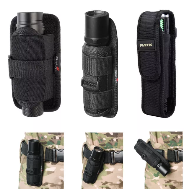 2 TYPES Nylon Tactical Flashlight Torch Holster Holder Belt Pouch Carry Case Bag