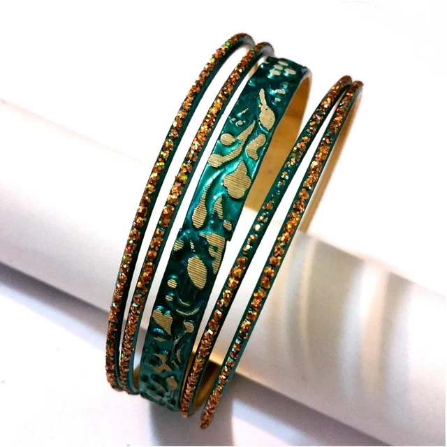 Indiano Set Bracciali Rigidi Ø6 ,5cm Gioiello Bollywood Churiyan Bangle Turchese