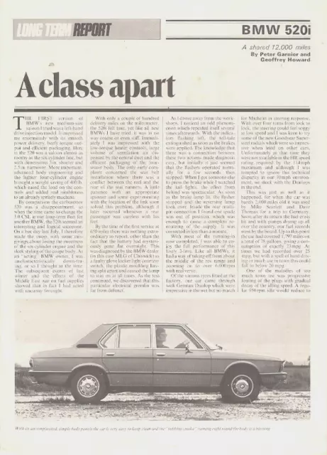 BMW 520i E12 Long Term Test 1974-75 UK Market Foldout Brochure Autocar 5-Series