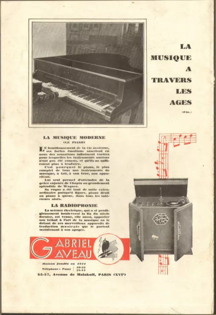 Paris Avenue Malakoff Pianos Gabriel Gaveau Publicite 1932