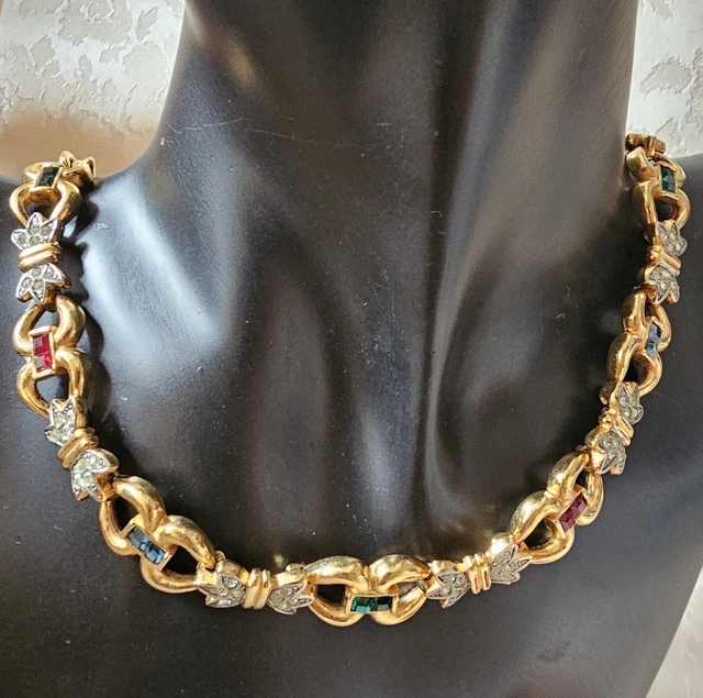Collier Ancien Cristal Strass Créateur - Argenté Métal
