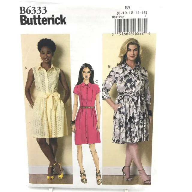 Butterick 6333 Shirt Dress Button Front Misses Size 8 16 Sewing Pattern Easy