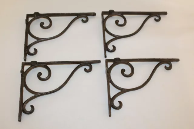 4 Cast Iron Antique Style Brackets Garden Brace Shelf Bracket RUSTIC FARM Scroll