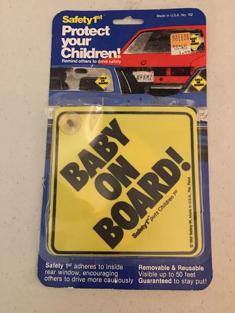 Vintafe Baby On Board Safety Car Window Sign Suction Cup in package 1982