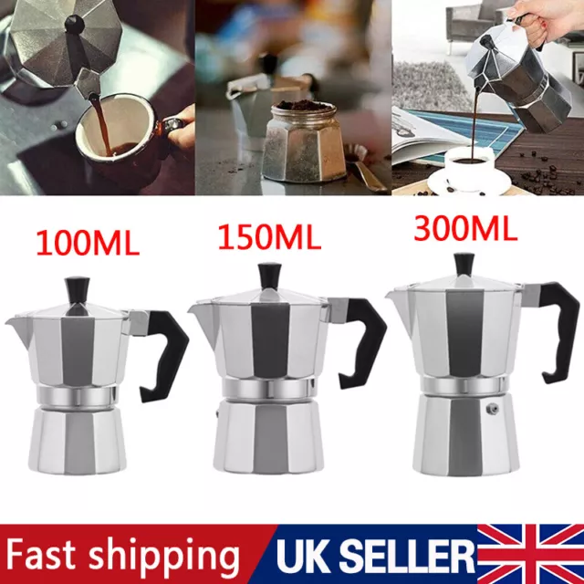 Espresso Stove Top Coffee Maker 3/6 Cups Aluminium Percolator Moka Pot UK
