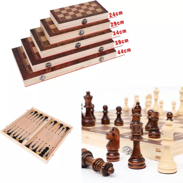 3 in 1 Chess Wooden Set Folding Chessboard/Backgammon/Draughts Wood Board Games