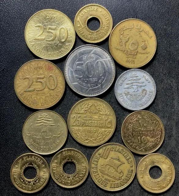 OLD Lebanon Coin Lot - 1952-PRESENT - 13 Uncommon Older Coins - Lot #S20