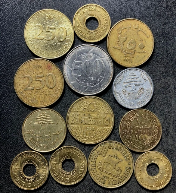 OLD Lebanon Coin Lot - 1952-PRESENT - 13 Uncommon Older Coins - Lot #S20