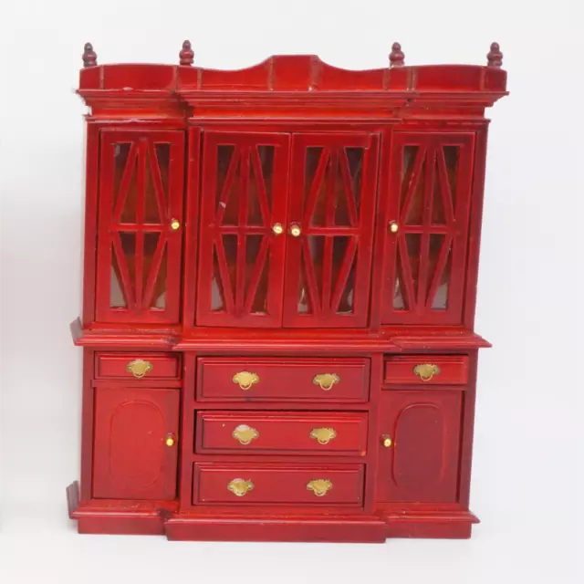 1:12 Scale Dolls House Miniature Vintage Red Storage Cabinet Wooden Furniture 2
